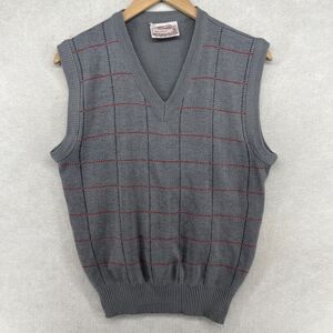 ROYAL CHOICE Sweater Vest Mens M Knitted V-Neck Check Sleeveless Pullover Gray